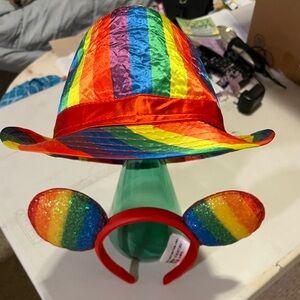 Walt Disney Micky Mouse Rainbow Ears & Satin PRIDE Hat🌈LOVE Ears Are Glittered